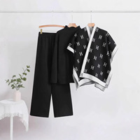 Ensemble décontracté pour femme, style européen et américain, en laine brodée, avec châle à lettres, col rond, manches longues, coupe ample et droite, pour l'hiver, vente en gros