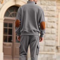 Ensemble décontracté 2 pièces pour homme 2026, style vintage, sport et travail, grande taille, col rabattu, manches longues, couleur unie, respirant