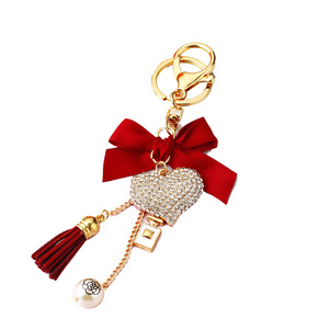 Phụ Nữ Dễ Thương Cô Gái Bling Bow <span class=keywords><strong>Keychain</strong></span> Với Long Lanh Pha Lê <span class=keywords><strong>Rhinestone</strong></span> Tua Ngọc Trai Kim Loại Phụ Kiện Cho Túi Hoặc Xe Hơi Charms - Product Image 2