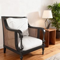 Canapé individuel en rotin rétro en bois massif avec cadre noir français pour salon et détente