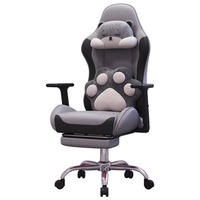 Siège de jeu inclinable pour streaming e-sport, idéal pour la pause déjeuner, cybercafé, café internet, avec coussin lombaire motif chat.