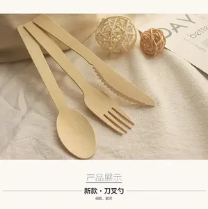 Talheres de viagem personalizados, talheres de bambu descartáveis impressos com logotipo personalizado, conjunto de talheres para jantar