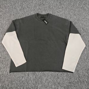 T-shirt imprimé personnalisé coton vintage déchiré double couche à manches longues gaufré haut en détresse pierre délavé à l'acide t-shirt - Product Image 3