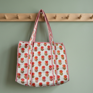 Cotton Hand Block Printed Quilted Traditional Indian Handcrafted <b>Storage</b> Tote <b>Bags</b> <b>Large</b> Capacity French Country Style Travel - Product Image 3