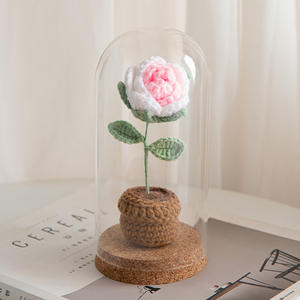 Adornos florales de ganchillo de lana rosa hechos a mano, girasoles simulados para el Día de San Valentín, en maceta, listos para plantar, venta al por mayor. - Product Image 5