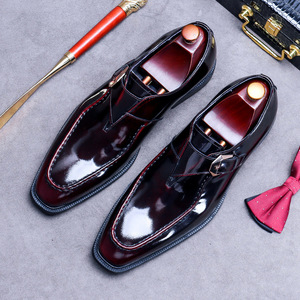 Chaussures habillées en cuir à boucle de style britannique pour hommes, chaussures de marié polyvalentes à bout carré en cuir pleine fleur brillant - Product Image 3