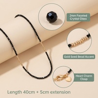 Collier ras du cou délicat en perles de verre facettées avec accent de perles dorées de 2 mm, plus de 20 couleurs, fermoir cœur noir, rouge rubis, pour superposition, OEM