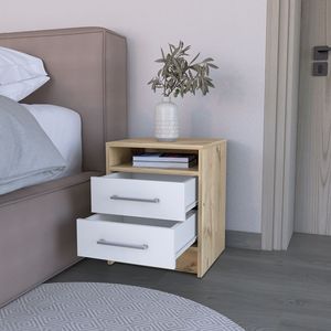 DB Modern Luxury Nightstand Cartiz Solid Wood Two-Drawers in White/<b>Light</b> <b>Oak</b> Finish for Apartment or Hospital Use - Product Image 4