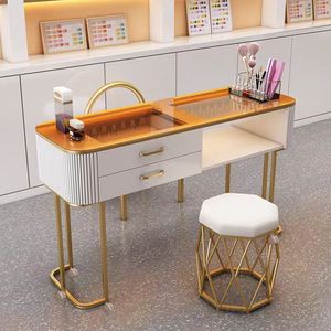 Table à ongles en verre de luxe léger style célébrité internet, poste de manucure mobile individuel avec roulettes, design minimaliste européen et japonais - Product Image 5