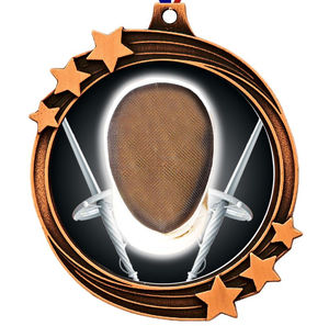 Medalla de esgrima Premium Noble <span class=keywords><strong>con</strong></span> máscara de esgrima 3D, <span class=keywords><strong>espadas</strong></span> cruzadas, ribete decorado <span class=keywords><strong>con</strong></span> estrella, premio de Metal hecho a mano para competiciones deportivas - Product Image 1