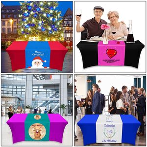 Personalized Custom <strong>Tablecloth</strong> With Company Business Logo Your Text Image Stretch Spandex Covers Trademark for <strong>Rectangle</strong> Events - Product Image 3