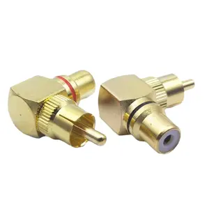 Cobre Pin RCA macho para fêmea AV áudio vídeo adaptador 90 graus L tipo banhado a ouro anjo direito RCA para RCA Jack Stereo High End