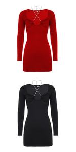 Elegant & Sexy Halter Neck Dress-Cut-Out Detail <b>Pencil</b> Silhouette Sheath Dress in Solid <b>Color</b> Digital Printing Washable - Product Image 5