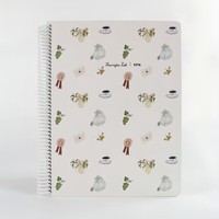 Cuaderno Elegante para la Hora del Té con Diseño de Café y Gato, Páginas Interiores de Colores Exquisitos, Encuadernado en Espiral A4, 100 Hojas