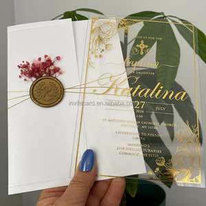 Customized Gold Print Acrylic <strong>Baptism</strong> Invitation <strong>Cards</strong> with Wax Seal DIY Greeting <strong>Cards</strong> - Product Image 4