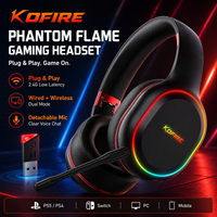 Casque de jeu sans fil KOFIRE 2.4G à très faible latence, RGB, suppression active du bruit, double mode filaire pour PS5, PC, Switch, Xbox