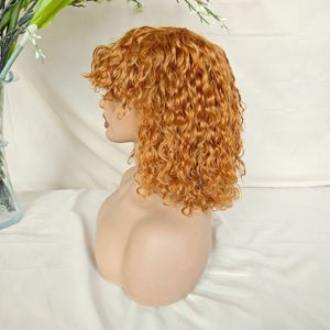 Parrucca Bob Ricci da 12 Pollici con Capelli Umani Allineati alle Cuticole, con Frangia, Completamente Realizzata a Macchina, Senza Pizzo, 200G, Colorata # Parrucca Bob riccia castano-rosa da 30 pollici - Product Image 4