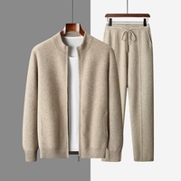 Ensemble en cachemire et laine avec fermeture éclair, automne et hiver, nouveau modèle pour homme, col montant, ensemble décontracté tendance, ensemble épais en deux pièces