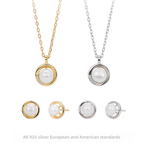 Conjunto <span class=keywords><strong>de</strong></span> <span class=keywords><strong>Collar</strong></span> <span class=keywords><strong>y</strong></span> <span class=keywords><strong>Aretes</strong></span> <span class=keywords><strong>de</strong></span> <span class=keywords><strong>Plata</strong></span> Esterlina 925 con Perlas, Joyería Elegante <span class=keywords><strong>y</strong></span> Minimalista para Mujer, Regalo Perfecto para Cumpleaños - Product Image 1