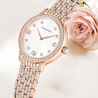 Montre à Quartz de luxe pour femmes, bracelet en acier inoxydable, ton or Rose, incrustation de strass, cadran blanc, montre-bracelet féminine