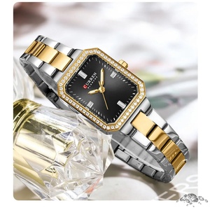 Montres de luxe CURREN 9102 pour femmes, cadran rectangulaire simple avec strass étincelants, montre-bracelet à quartz décontractée avec - Product Image 5