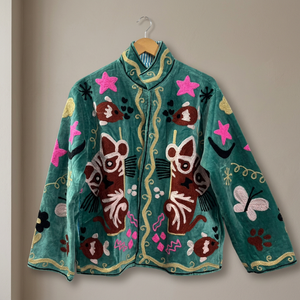 Wholesale Handmade Velvet Cat Mouse Embroidered Jacket <b>Women</b> Boho Winter Short <b>Coat</b> Cute Animal Motif Vintage Ethnic Casual - Product Image 4