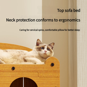 Commercio all'ingrosso solido modello doppio albero di gatto spesso in legno da arrampicata letto con portante Pet casa per il sonno invernale - Product Image 2
