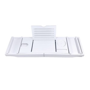 Estante de bambú para bañera, estante blanco para bañera, bandeja extensible para bañera, soporte para tableta/teléfono, soporte para bañera/bañera - Product Image 1