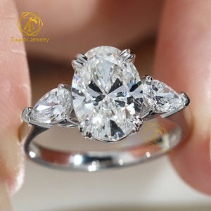 الفضة الإسترليني VVS DEF 1CT 2CT 3CT قطع الزمرد CVD مختبر الماس خاتم الخطوبة مختبر الماس ثلاث حلقات حجرية - Product Image 2