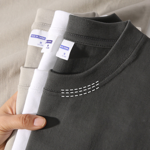 Maglietta oversize di alta qualità Streetwear <span class=keywords><strong>marrone</strong></span> bianco TShirt in cotone pesante tinta unita a tracolla T Shirt da <span class=keywords><strong>uomo</strong></span> - Product Image 1