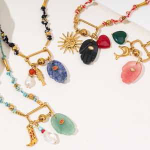 18K oro placcato <span class=keywords><strong>malocchio</strong></span> collana <span class=keywords><strong>con</strong></span> pietra naturale ciondolo in acciaio inox ipoallergenico regalo di festa per le donne - Product Image 4