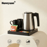Ensemble de service pour hôtel avec bouilloire électrique certifiée CB, en acier inoxydable, avec tasses, pour chambre d'hôtel