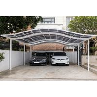 Toit de carport en aluminium de qualité supérieure, structure en aluminium 6063-T5, toit en arche, revêtement poudré, design moderne pour 2 voitures, espace compact