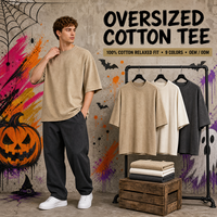 T-shirts pour hommes, imprimé Halloween, coton 250 g/m², design personnalisé, coupe ample, épaules tombantes, fabrication OEM ODM, vente en gros, unisexe