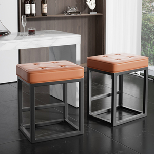 Modern Backless Square <b>Bar</b> <b>Stools</b> Faux <b>Leather</b> Upholstered Iron Frame Adjustable Swivel Button Seat Steady Hotel Home <b>Bar</b> - Product Image 4