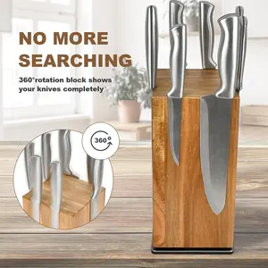 Shieryue Quality Custom 4 Sides Magnetic Knife Block 360 Rotatable Wooden Knife Holder