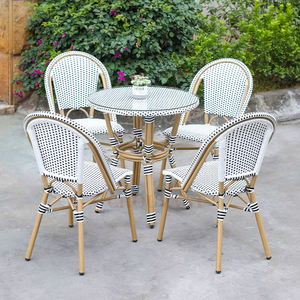 Aluminum Frame Outdoor Bistro <b>Set</b> with Solid Wood Top Garden Dining Table and 4 Chairs-Weather Resistant - Product Image 1
