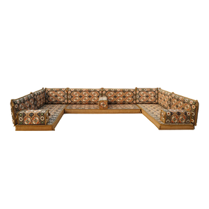 Arabic Majlis Gold Fabric U-Shape Corner Sectional Sofa Set Upholstered <strong>Floor</strong> <strong>Seating</strong> for Apartment and School Use - Product Image 1