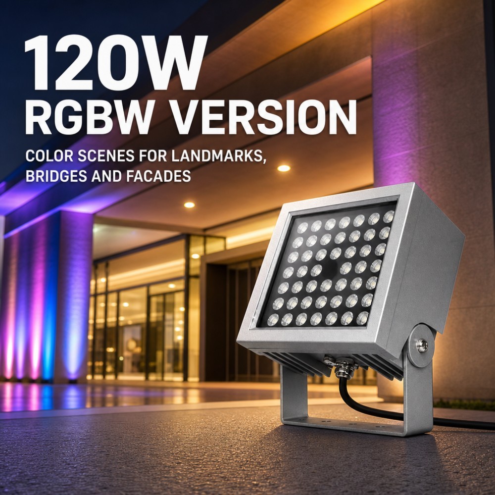 Programmable RGBW LED Floodlight IP65 120W DMX512 DC24V Waterproof Square Spot Light for Scenic Waterfront Landscape W220L