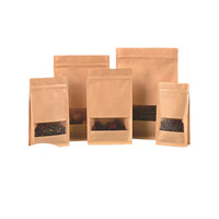 Sac refermable personnalisé en papier kraft avec fenêtre transparente, pour aliments, réutilisable, à fermeture éclair, à fond plat