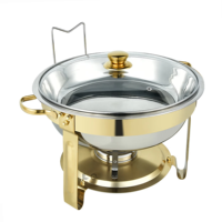 Plat chauffant rond en or de 5 L pour hôtel arabe avec brûleurs pour buffet, chauffe-plats de luxe en acier inoxydable pour la restauration