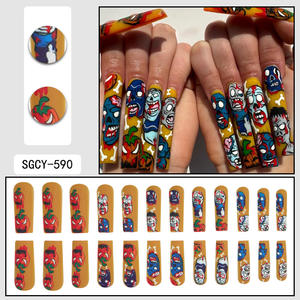 Lot de 24 <span class=keywords><strong>Faux</strong></span> <span class=keywords><strong>Ongles</strong></span> <span class=keywords><strong>d</strong></span>'<span class=keywords><strong>Halloween</strong></span> Style Français en ABS, Longs, Forme Cercueil, à Presser - Product Image 2