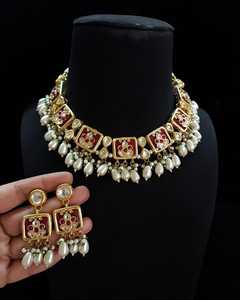 Parure de bijoux ras du cou en laiton perlé et plaqué or collier de mariage coloré avec boucles d'oreilles - Product Image 2