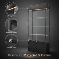 Vitrine professionnelle en verre avec rail coulissant en alliage d'aluminium, vitrine en verre trempé, 3 étagères, base en placage MDF, vente en gros