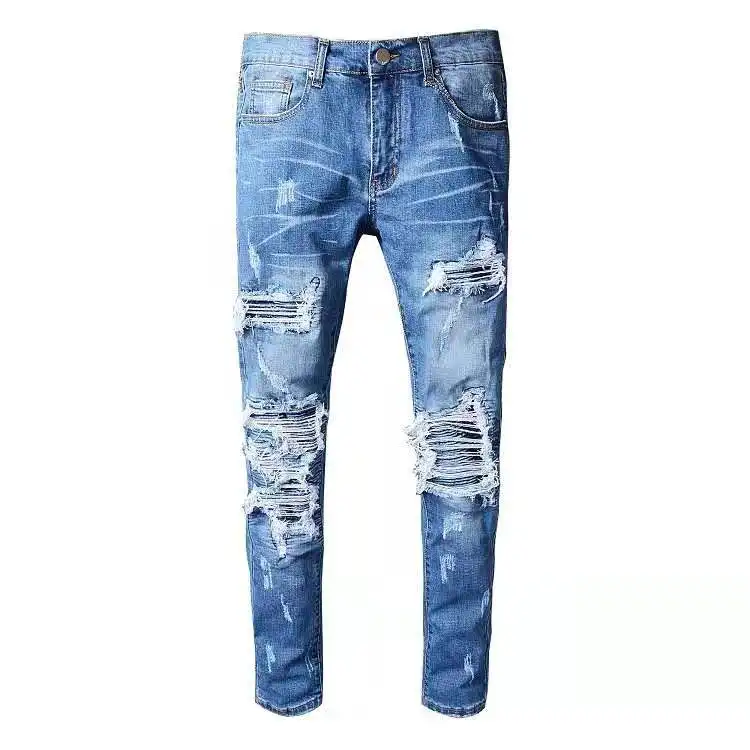 Pantalones vaqueros desgastados para hombre, jeans de diferentes colores variados de retales, 2021