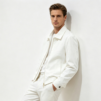 Blouson Homme en Lin et Coton Style Luxe Doublure Rayée Contrastante Respirant Coupe-Vent Léger Fermeture Éclair pour l'Automne
