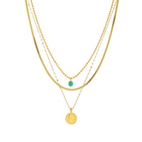Collier multicouche empilable avec pendentif pièce ronde à chaîne irrégulière, bijoux vintage en turquoise, ornement élégant à superposer TGXL14811