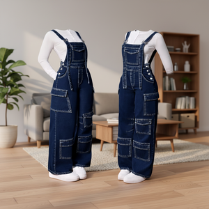 Salopette Cargo da Donna a Vita Media in Spandex/Cotone (Stile Avvolgente) Vestibilità Ampia Stile Street Trendy Estivo <span class=keywords><strong>con</strong></span> <span class=keywords><strong>Cintura</strong></span> Intrecciata - Product Image 5
