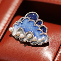 Broche XILIANGFEIZI au design original, ciel étoilé bleu émaillé, nuage, perle d'eau douce naturelle haut de gamme
