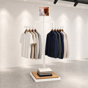 Espositore per T-shirt a Palo Singolo con Doppio Braccio, Stand Appendiabiti con Pannello Superiore per Insegne, per Esposizioni Commerciali - Product Image 3